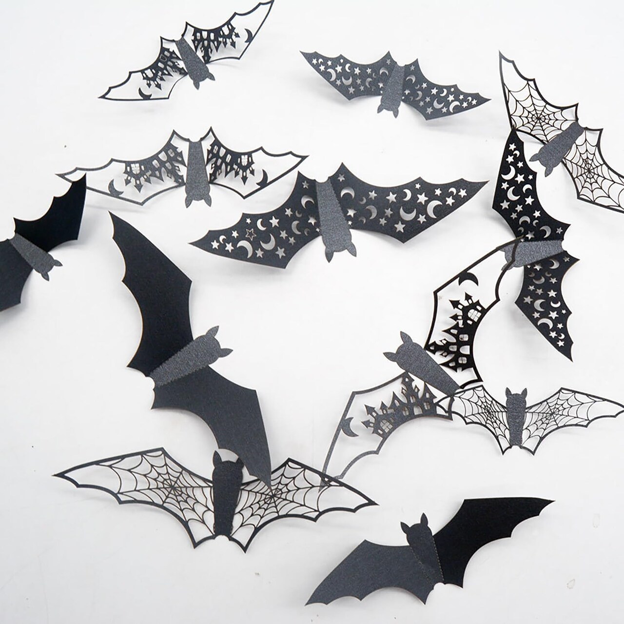 24-Pack Halloween 3D Hollow Bat Wall Decorations – Scary PVC Stickers for Kitchen, Bedroom, Fireplace, Bathroom, Indoor & Outdoor Halloween Party Décor, Black